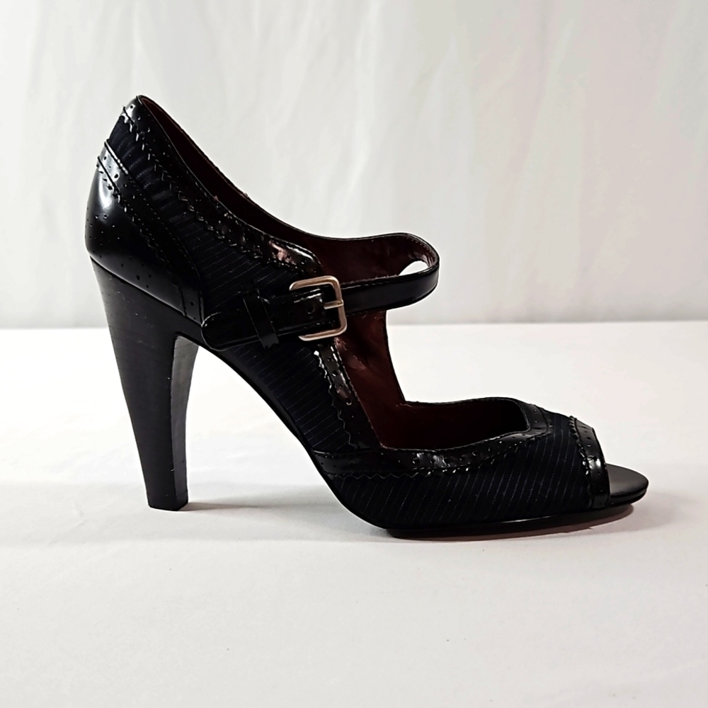 Marc Fisher Black Mary Jane Peep-Toe Heel with Buckle